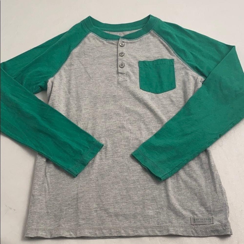 Gap gray and green color block long sleeve henley t-shirt L 10-11y